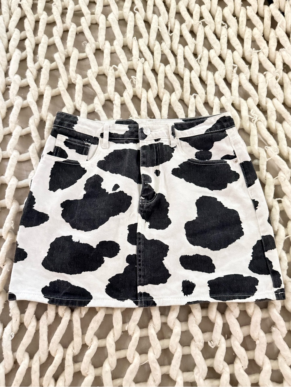 Denim Cow Print Skirt
